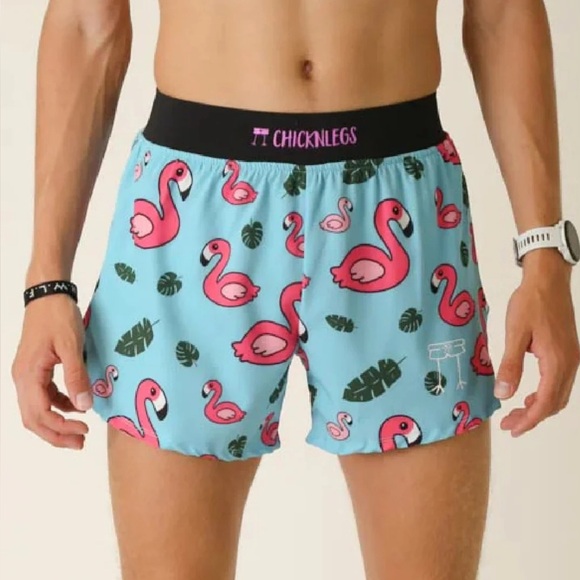 CHICKNLegs Running shorts  Pink Flamingo monstera leaf. Size large - Picture 1 of 12